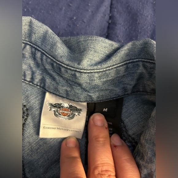 Harley-Davidson Blue Fitted Long Sleeve Button Down Shirt - Picture 2 of 7